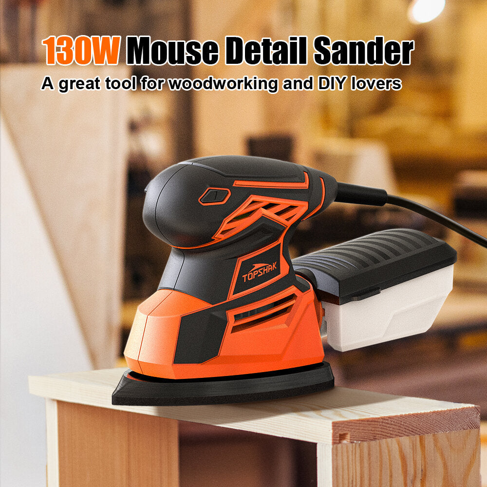 130W Corded Electric Mouse Detail Sander Small Sander with 12Pcs Sandpapers Dust Collection Box Multi-Function Hand Sander