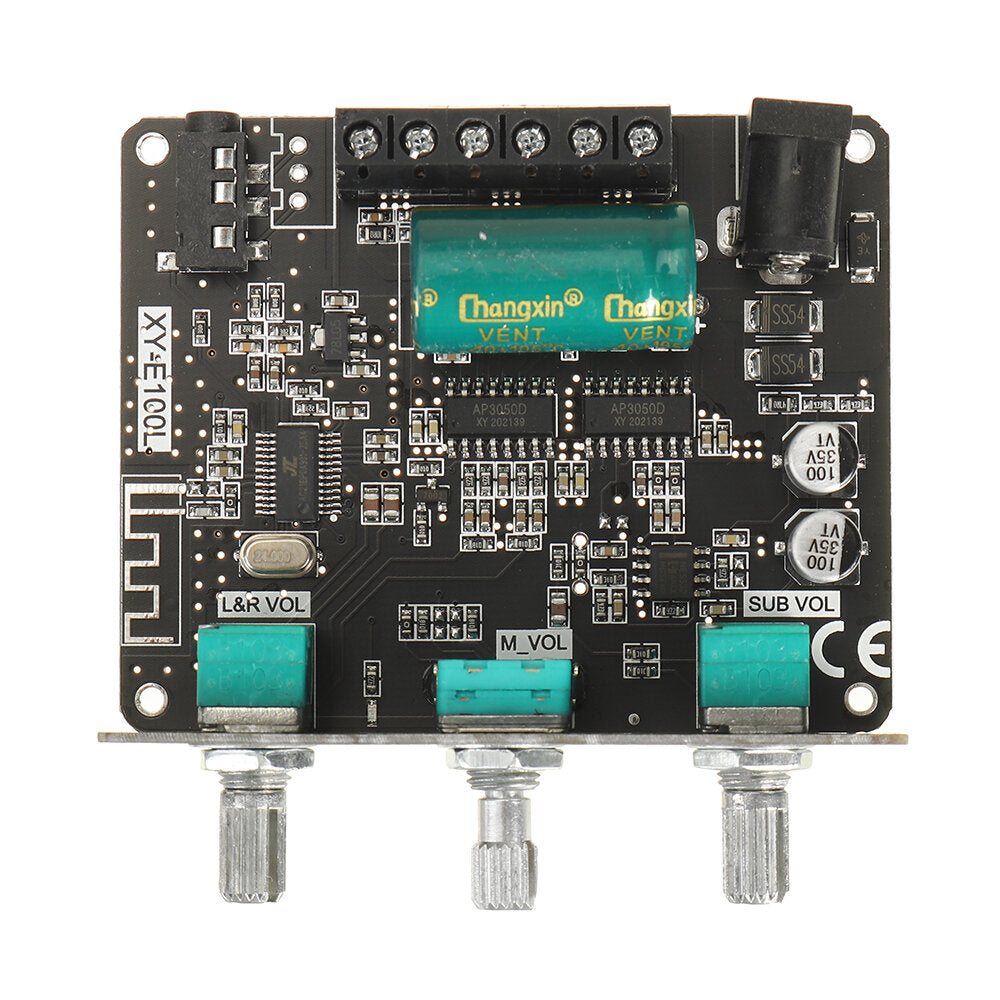 50Wx2+100W 2.1 Channel Bluetooth Audio Power Amplifier Board Module High and Low Tone Subwoofer APP Control E100L DC9-24V