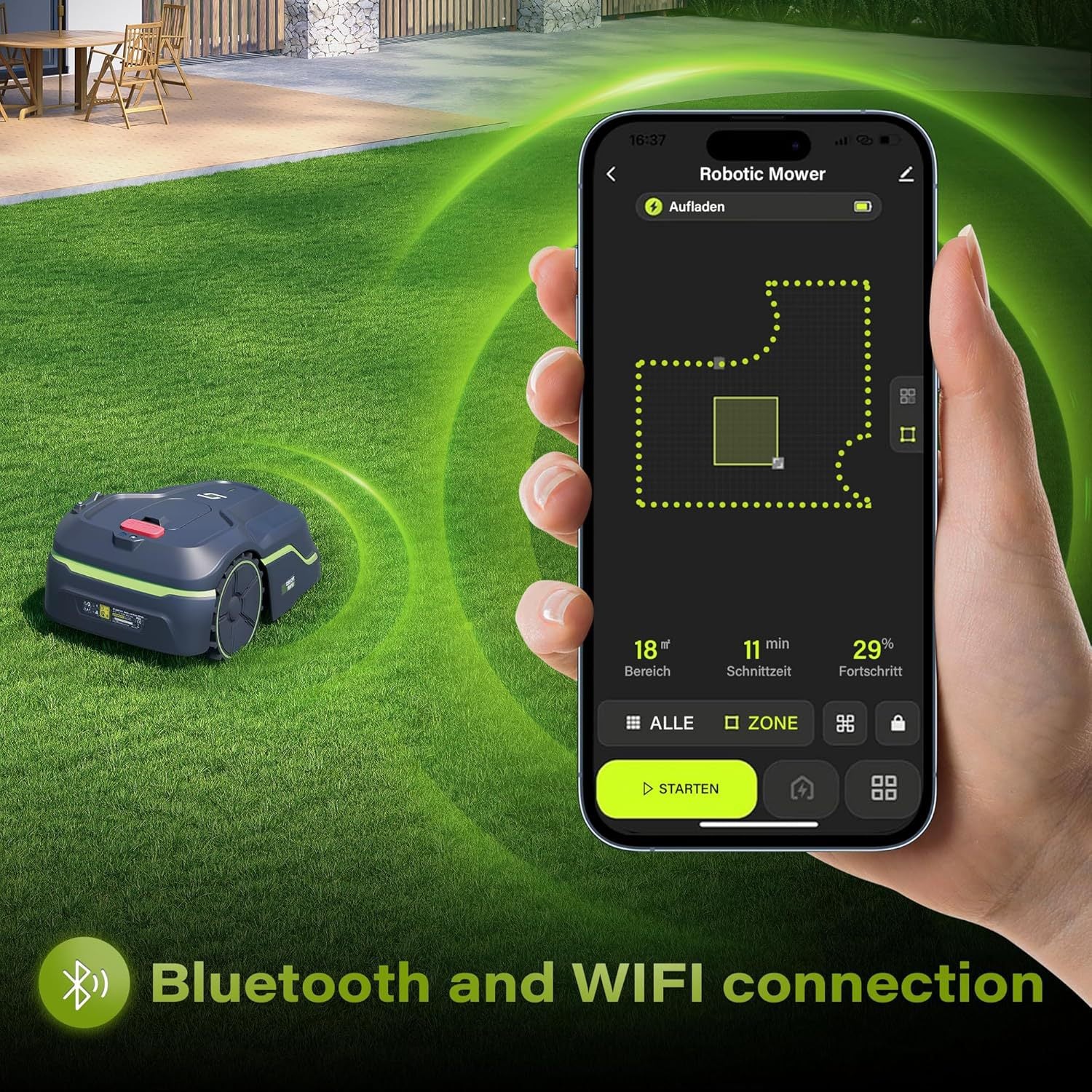 Robotic Lawn Mower with App Control For Lawns Up To 800m² Intelligent Mapping Handles 35% Slopes IPX5 Waterproof Automatic Recharging