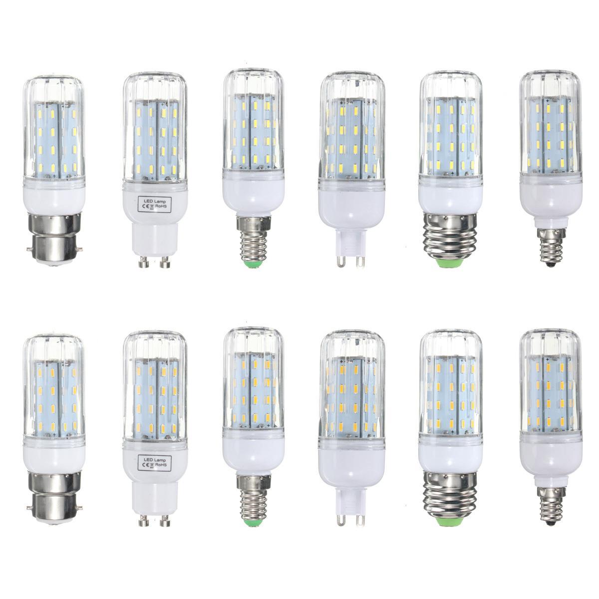 E27 E14 E12 B22 G9 GU10 6W 56 SMD 4014 LED Warm White White Cover Corn Light Lamp Bulb AC 220V