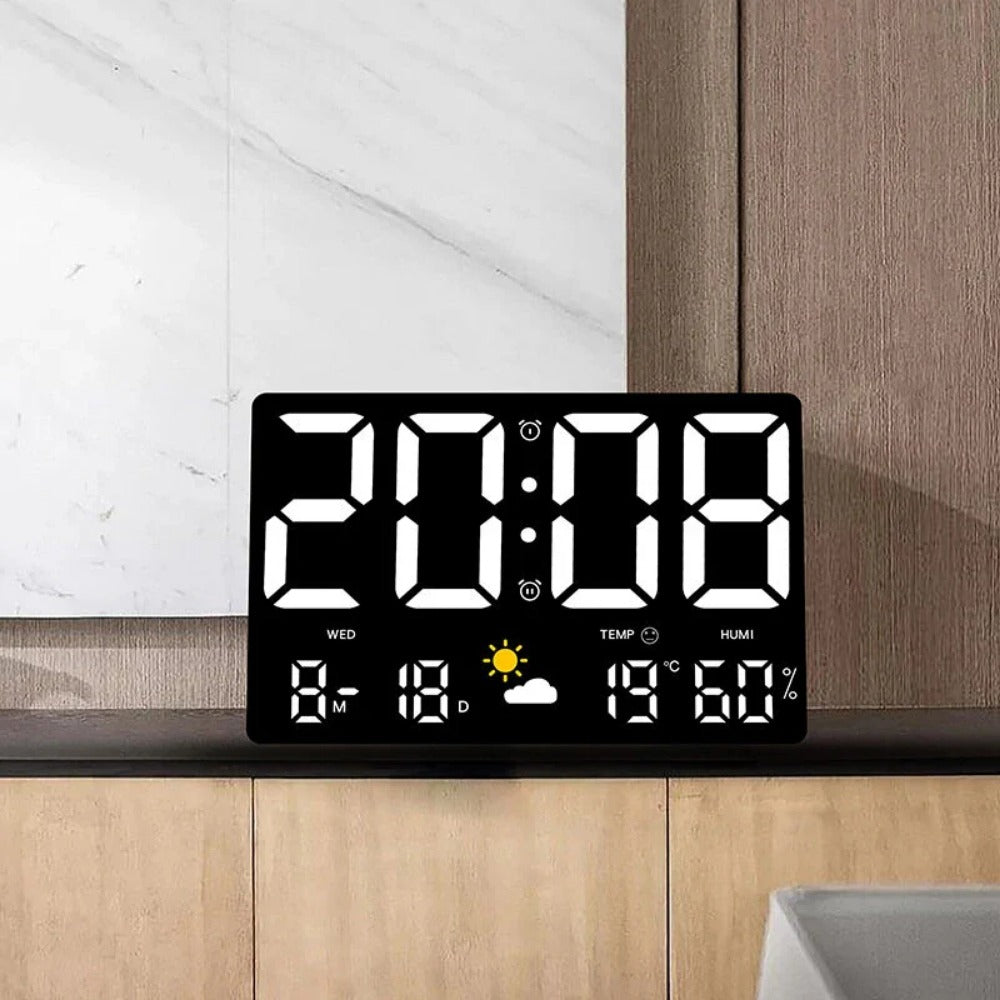 Large Digital Wall Clock with LED Display, Remote Control, Auto Brightness, Temperature, Humidity, Date, Week, 12/24H