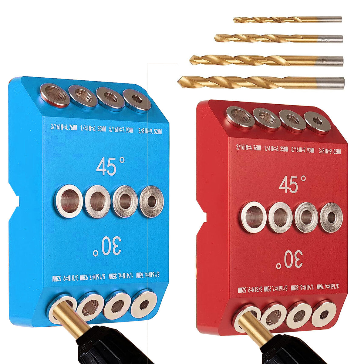 Aluminum Drill Guide for Cable Railing - 30°, 45°, 90° Angles, Multi-size Holes, Includes Titanium Drill Bits, Portable