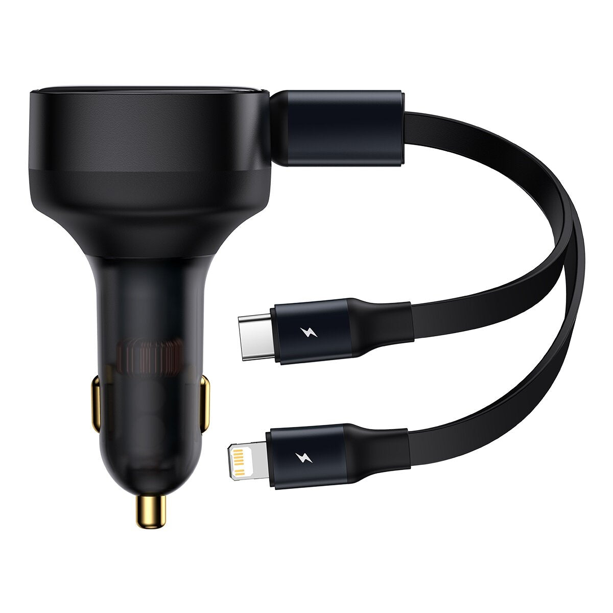 Enjoyment Retractable 2-in-1 Car Charger C+L 30W Dual Fast Charging