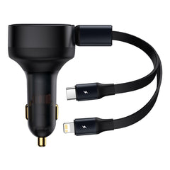 Enjoyment Retractable 2-in-1 Car Charger C+L 30W Dual Fast Charging