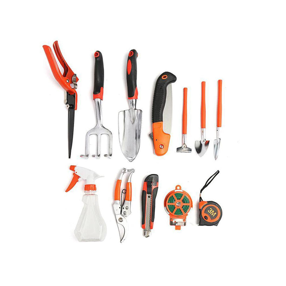 12PCS Heavy Duty Gardening Tools Hand Digging Weeder Rake Shovel Trowel with Storage Organizer