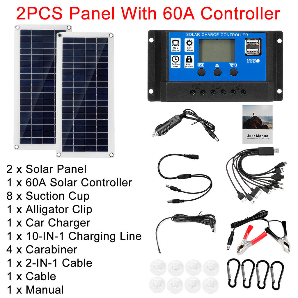 40W 12V Solar Panel Kit 60A/100A Battery Charger Controller Camping RV Caravan Boat