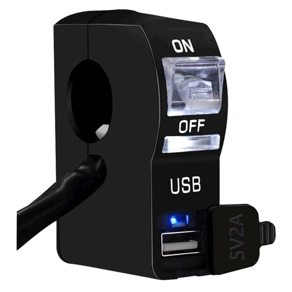 12V Motorcycle USB Charging Light ON OFF Handlebar Switch with Indicator Light Waterproof ATV Fog Spot