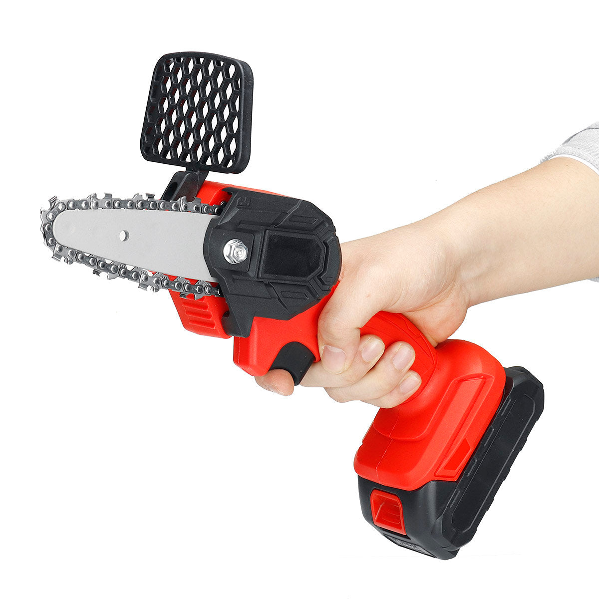 4" Mini Cordless Electric Chain Saw One-Hand Woodworking Wood Cutter