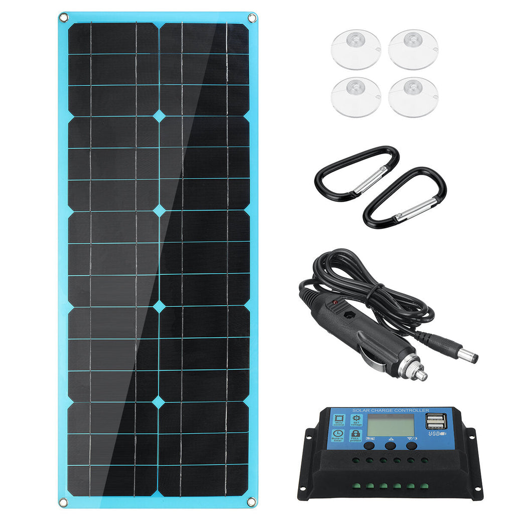 18V 30W Solar Panel Dual DC&USB Monocrystaline Flexible Solar Charger w/ 10A Solar Controller