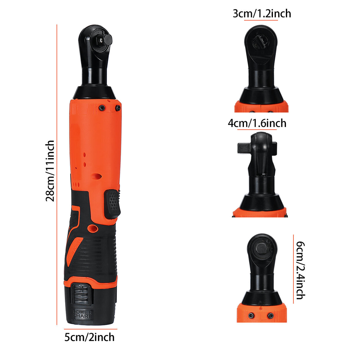 3/8" 12V 65N.m Cordless Electric Right Ratchet Angle Wrench Tool W/ 2pcs Battery