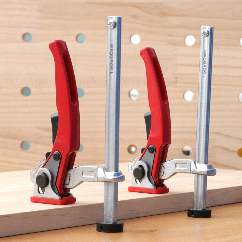 Woodworking Desktop Fixing Clamp - Adjustable 160MM Hold Down, Durable Zinc Alloy, Quick Press Technology, Red