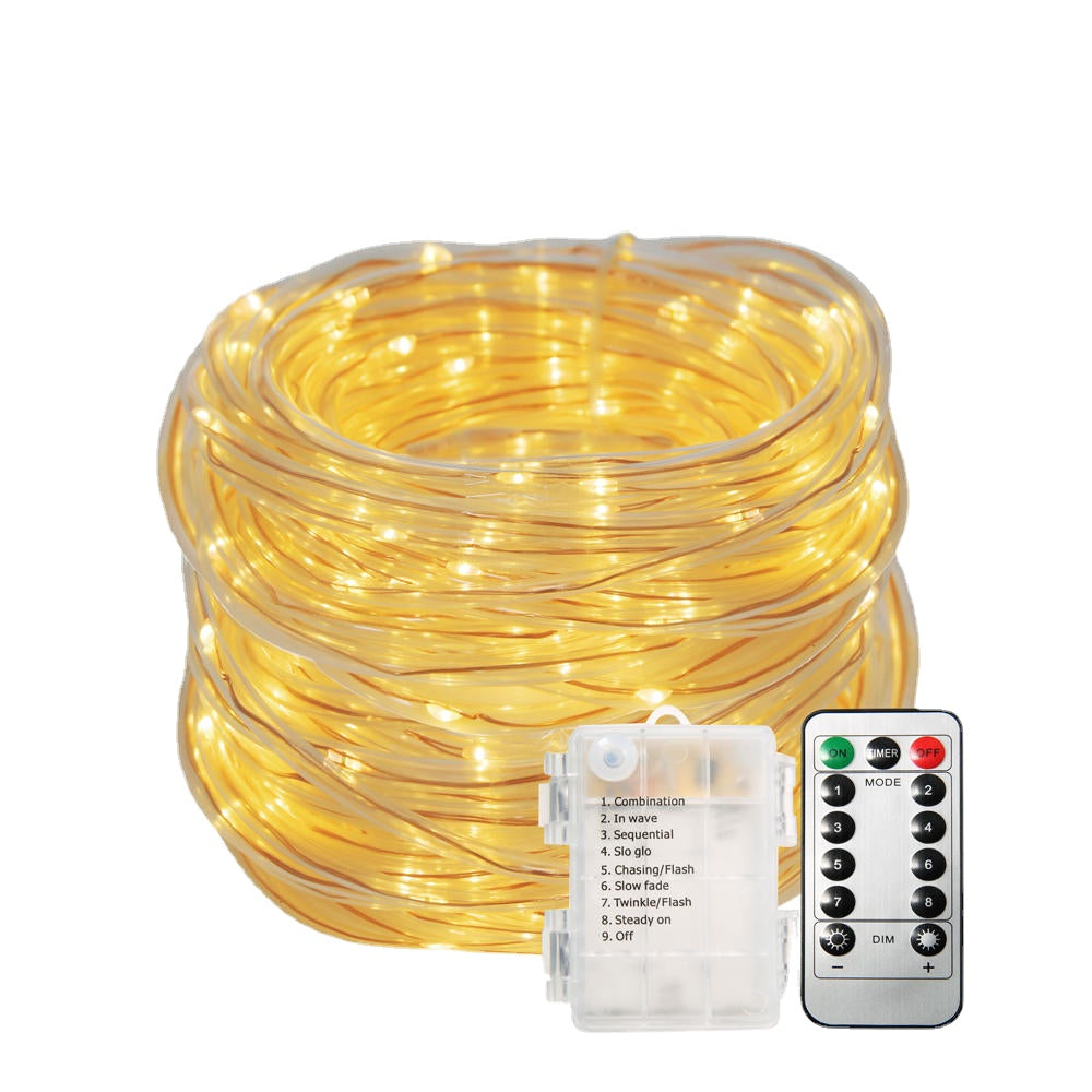 Battery Powered 8 Modes Waterproof 10M Warm White 100LED Tube String Light With Infrared Remote Control