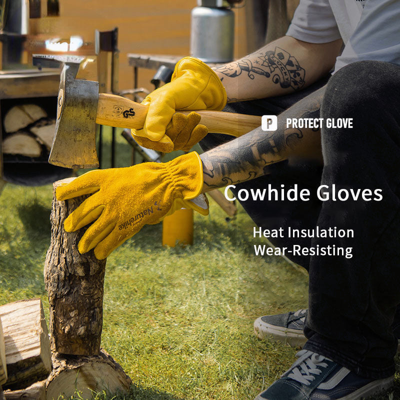 Outdoor cowhide gloves labor insurance wear-resistant working camping leather retro yellow gloves