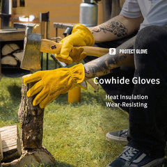Outdoor cowhide gloves labor insurance wear-resistant working camping leather retro yellow gloves