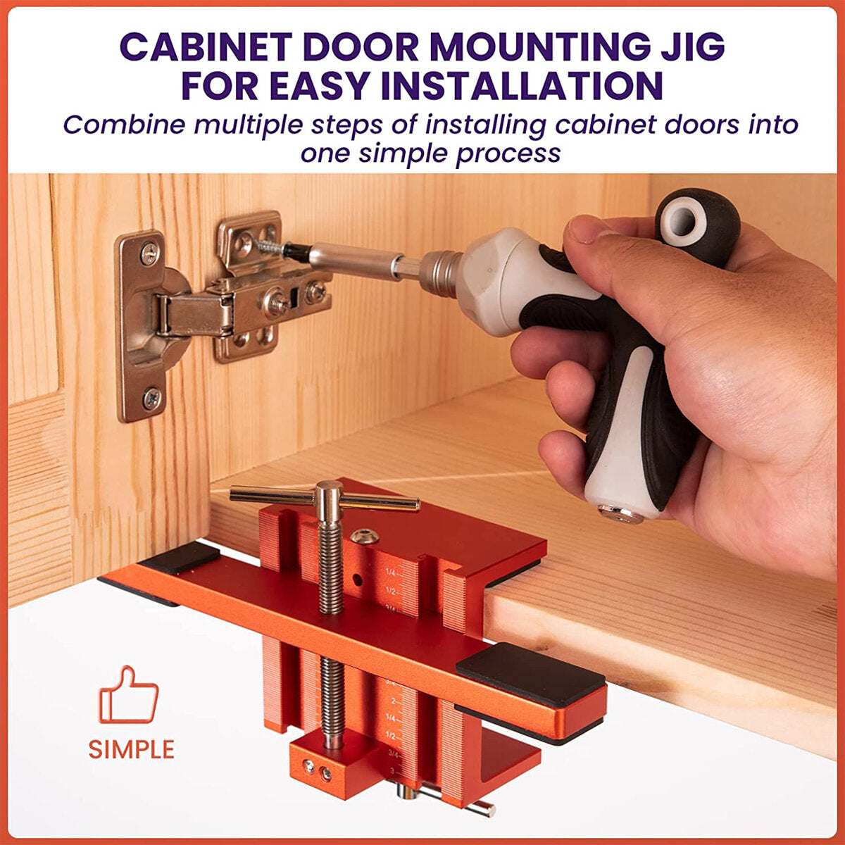 Cabinet Door Mounting Jig - Heavy-Duty Aluminum Tool for Easy Installation of Left/Right Doors, Height Adjustable, 2-3/16" Clamp