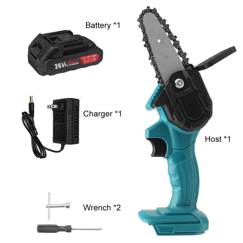 4in 800W 24V Electric Chain Saw Handheld Logging Saw Wood Cutting Tool W/ 1pc Battery