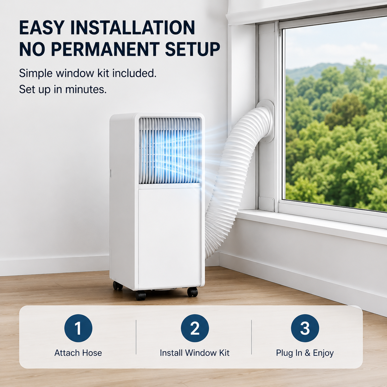 16000 BTU Portable Air Conditioner | All-in-One Plug-and-Play AC with Wheels (No Installation Required)