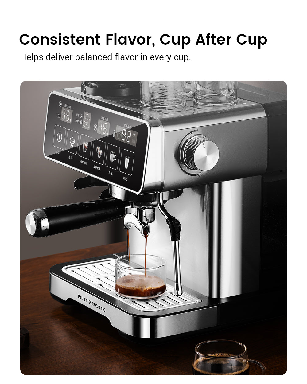 Espresso Coffee Machine 20Bar 1150W with Built-in Conical Burr Grinder PID & NTC 51mm Portafilter Manual Steam Wand