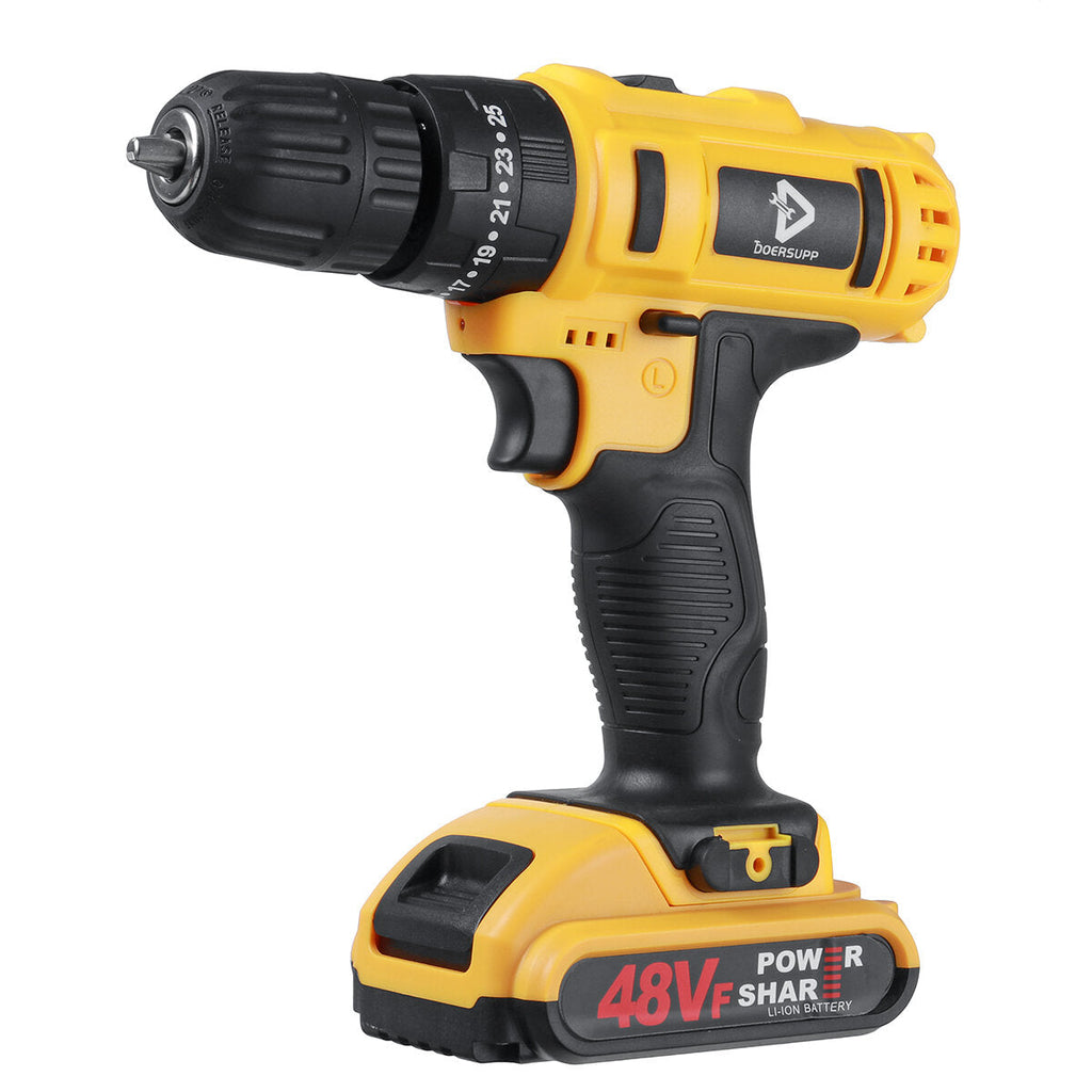 48VF Impact Drill Cordless Screwdriver Drill 25+3 Torque 2 Speed Drilling Battery Indicator Tool