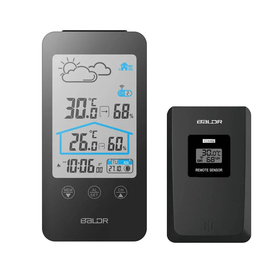 Touch Key Wireless Weather Station - Indoor/Outdoor Temp/Humidity Display with Moon Phase, Calendar, Alarm & Weather Forecast