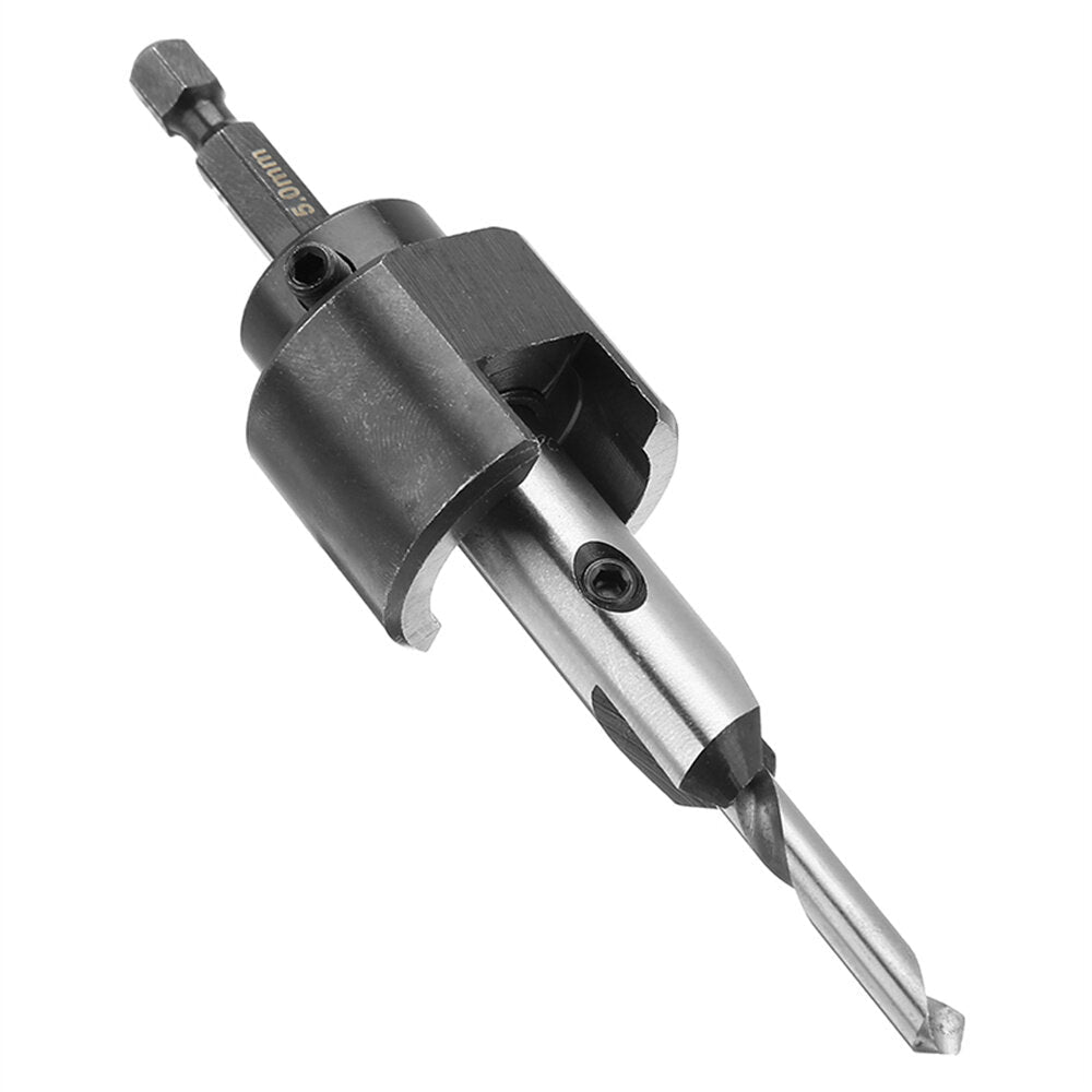 4mm/5mm Countersink Bit Set for Woodworking - Hex Shank Drill Bits with Adjustable Depth & Chamfering Function