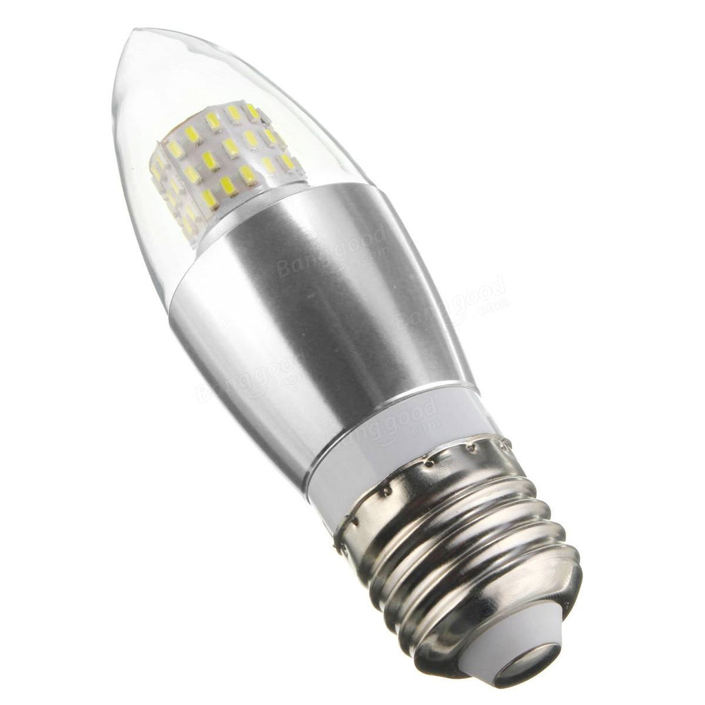 Dimmable E27 E12 E14 7W  60 SMD 3014 LED Warm White White Sliver Candle Lamp Bulb AC 220V
