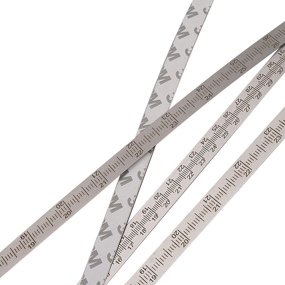 Stainless Steel Laser-Etched Ruler with Adhesive Backing, Dual Measurement, Sleek Silver Finish - Choose Length 0.6m to 2.5m