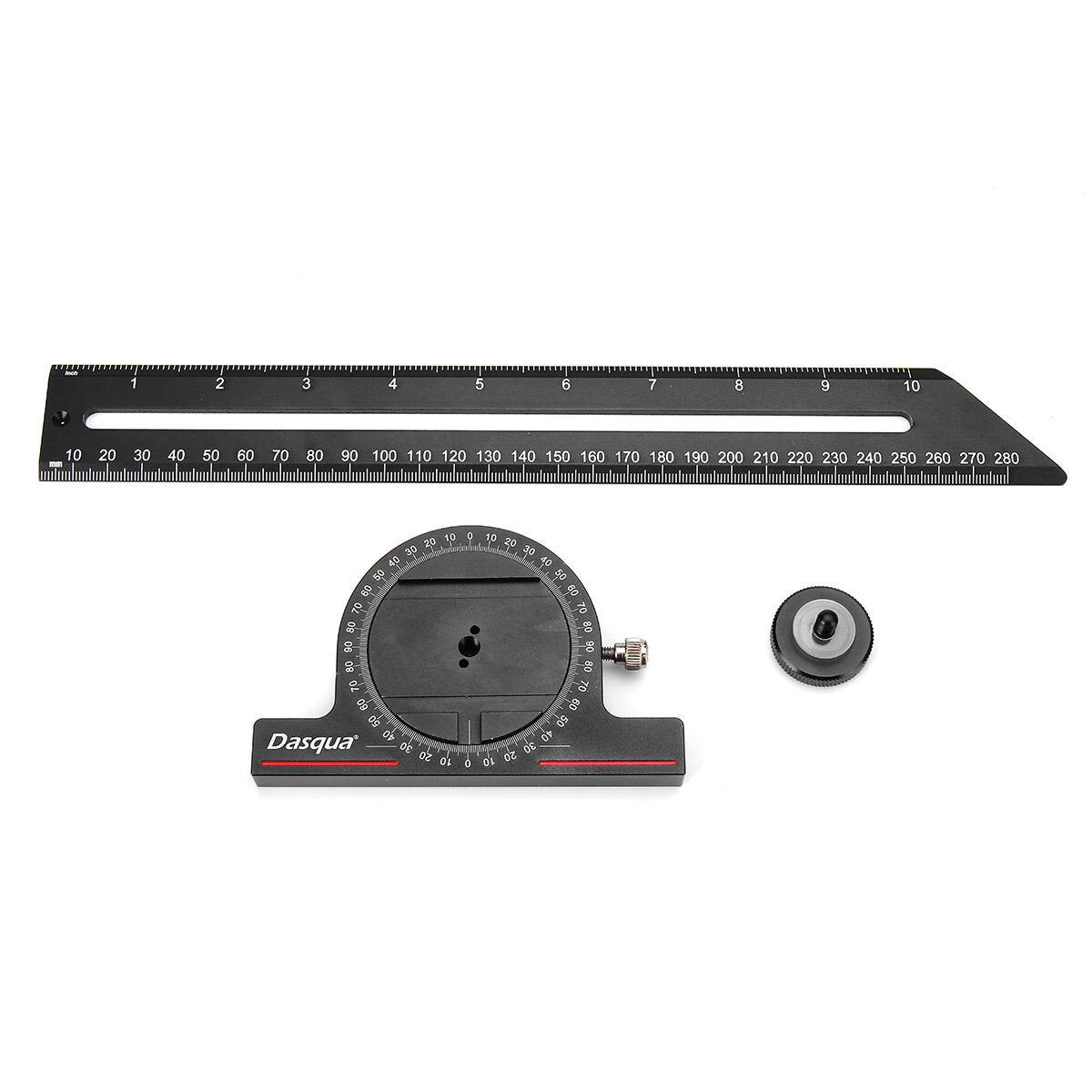 CNC Precision Gauge Ruler with 360° Rotation, Dual Metric & Inch Measurements, Durable Anodized Aluminum, Black
