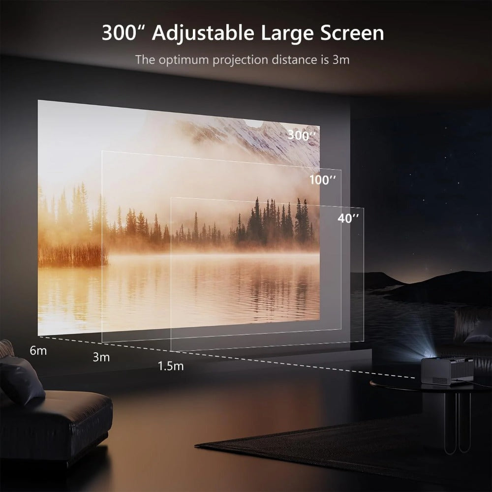 Android 12 LED Projector 800 ANSI Lumens 1080P 4K Support, WiFi 6, Dual 8W Speakers, Auto Focus, Keystone Correction, Portable Home Theater