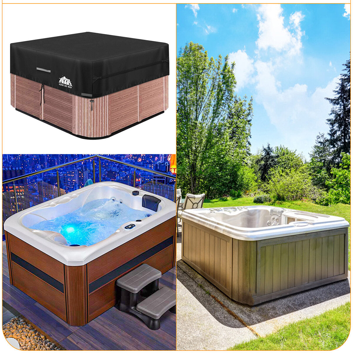 76inch Black Heavy Duty Hot Tub Cover Water-Resistant Polyester Spa Cover