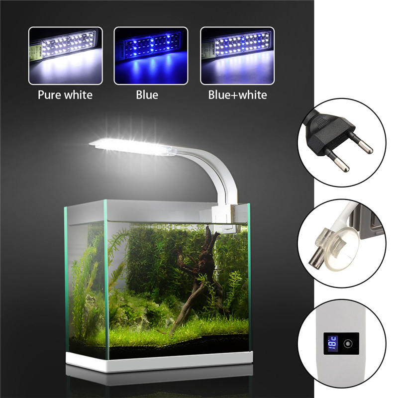 Aquarium Light Clip on Tank Fish ,Plants Grow Lamp with Temperature Display for 40-80cm Tank White and Blue LEDs