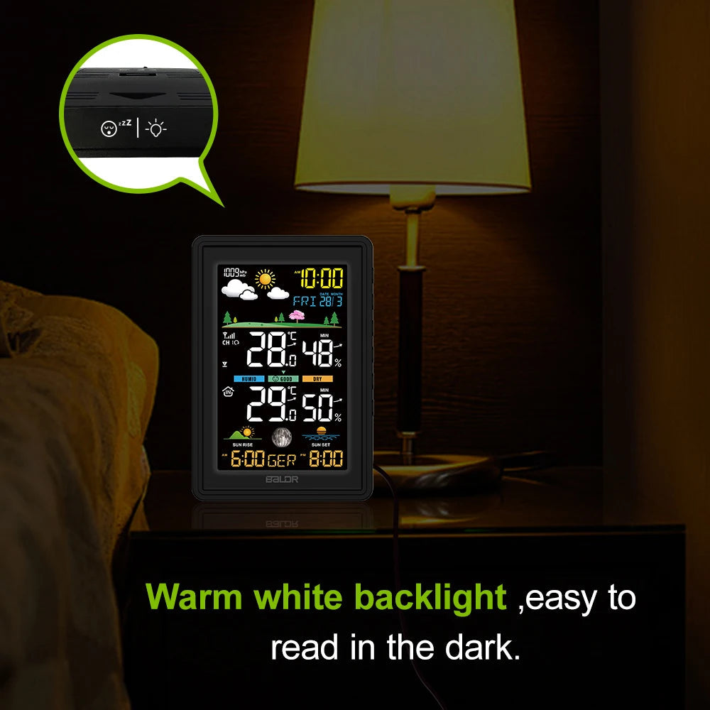 Wireless Digital Color Display Weather Station Clock Barometer Thermometer Hygrometer Trend Sun Time Forecast Sensor -40℃