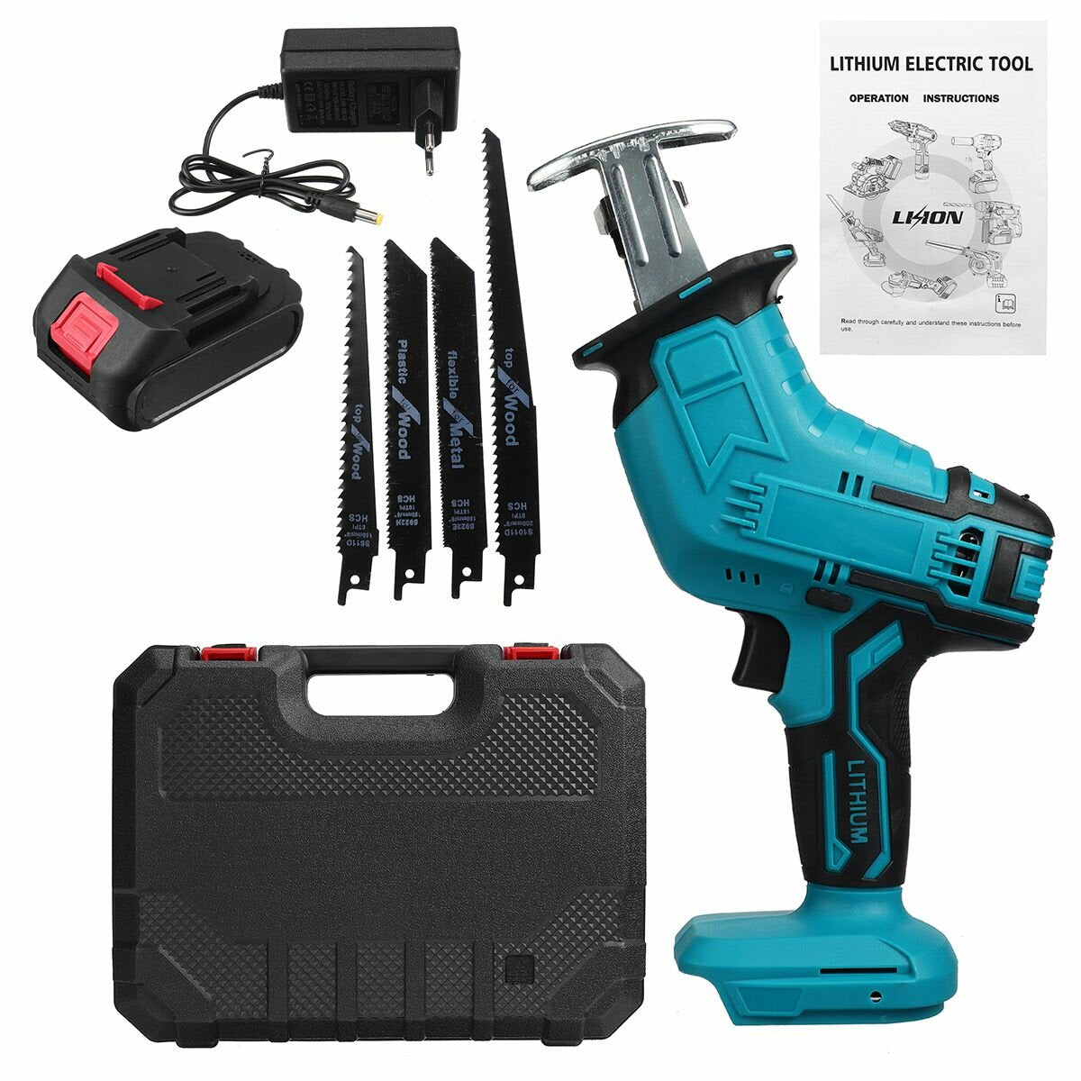 88VF Cordless Reciprocating Saw Battery Powered Electric Saw For Metal/Wood/PVC Pipe/Tree With 4 Saw Blades & Battery For Makita