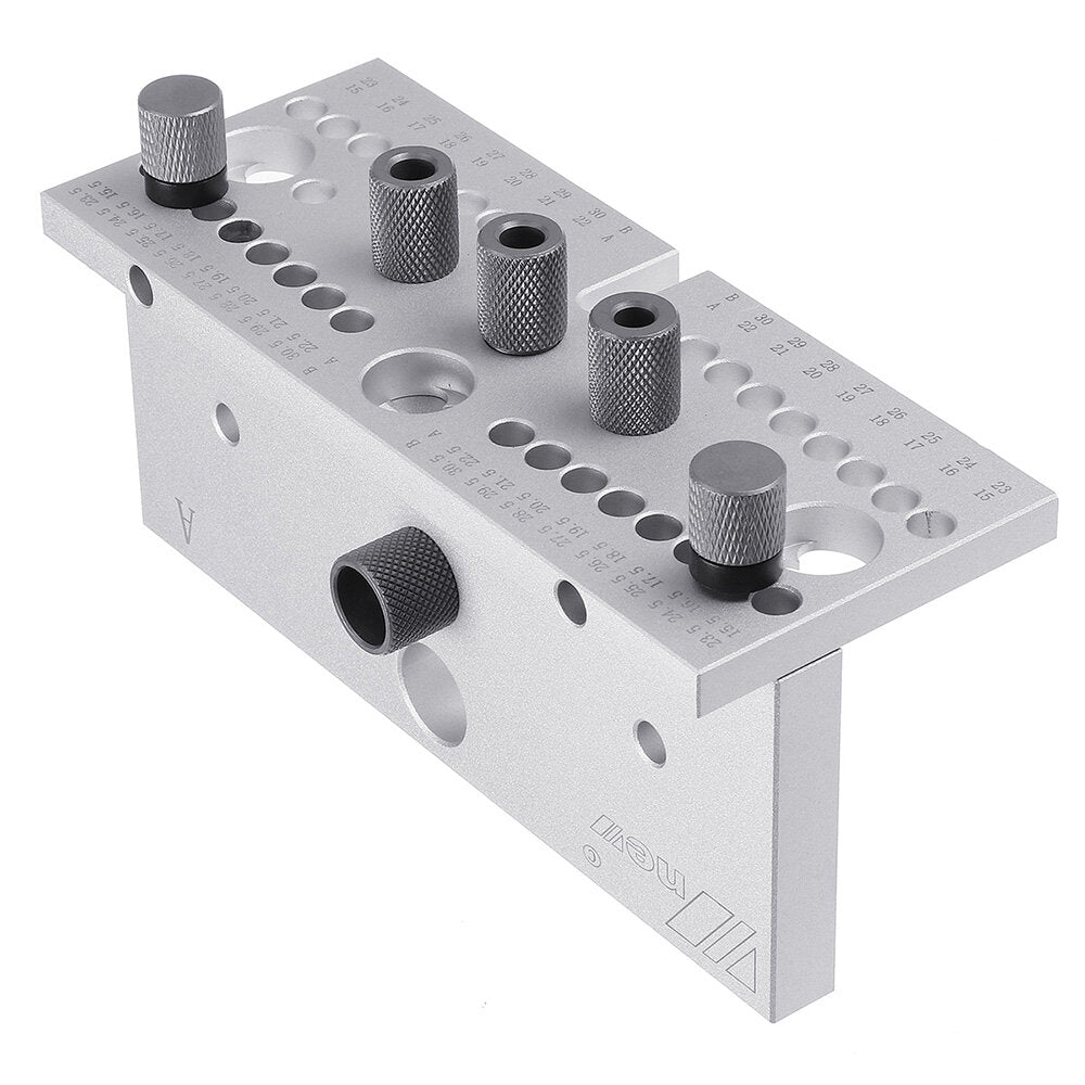 3 in 1 Woodworking Hole Punch Guide Dowel Jig for 15-30.5mm Thickness - Aluminum Alloy, Ergonomic Design, Silver/Black