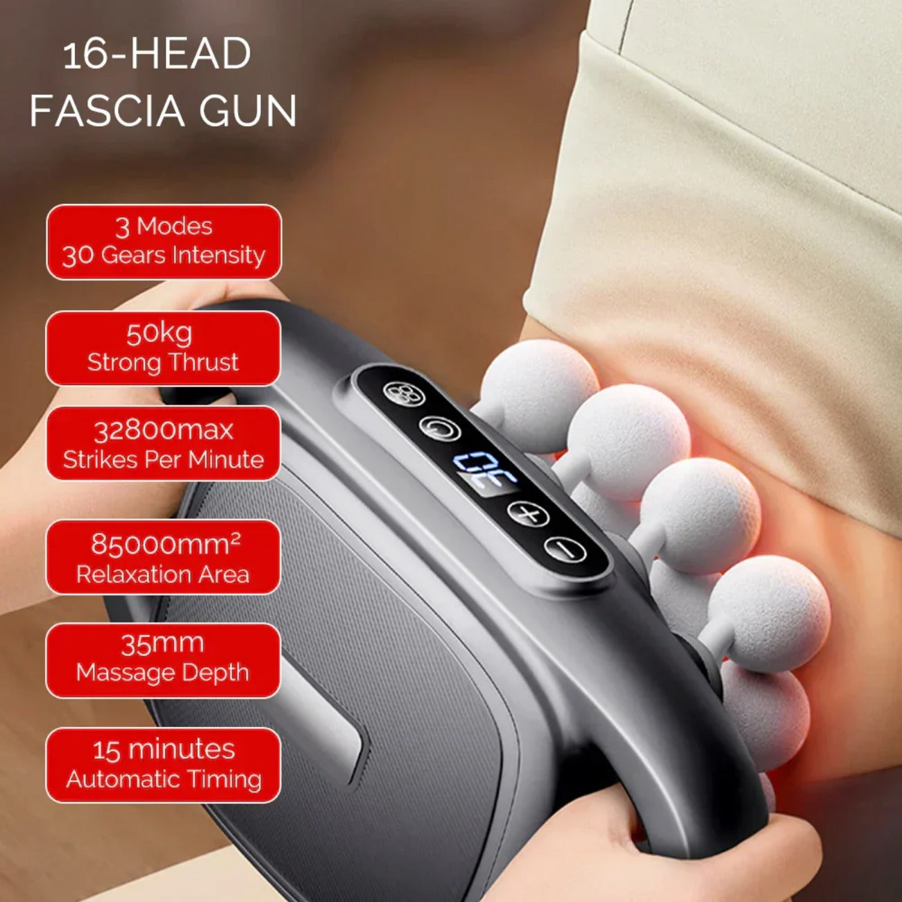 16-Head Body Massage Gun - Full Body Muscle Massager for Arms, Waist, Back, Thighs, Calves, Shoulders, and Feet