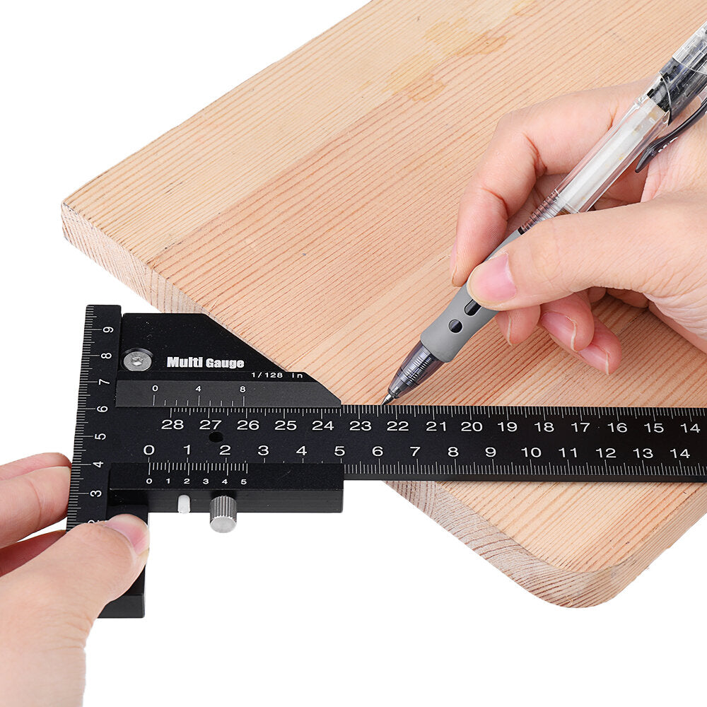 Multifunctional Woodworking Scriber Gauge - Aluminum Steel Measuring Tool for Carpentry, 11" with Inch & MM Scale
