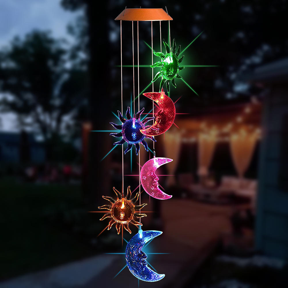 Hanging Wind Chimes Solar Powered LED Light Color Waterproof Garden Home Decor
