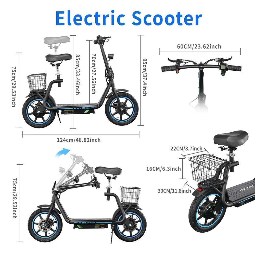 Electric Scooter 48V 13Ah Battery 500W Motor Top Speed 20KM/H 14inch Tires 30KM Max Mileage 120KG Max Load Folding E-Scooter