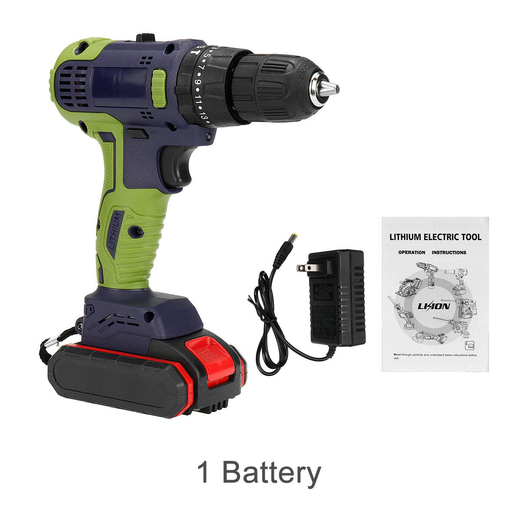 32V Brushless Impact Drill Lithium Electric Torque Drill Driver With 1/2 Battery LED Light