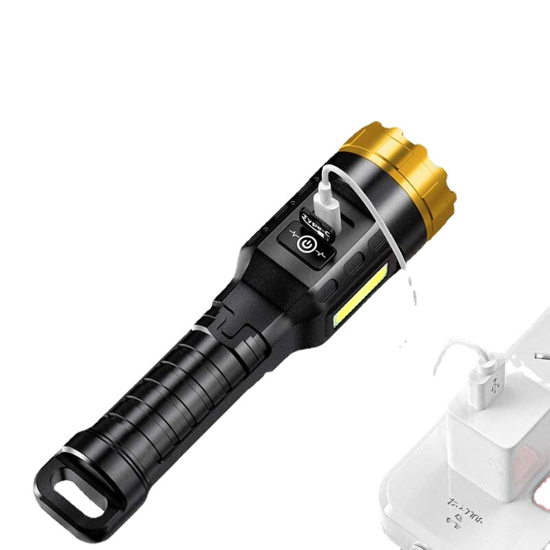 LED+COB 500m Long Range Strong ABS Housing Flashlight With COB Side Light Type-C USB Rechargeable Portable LED Torch Lamp Powerful Spotlight