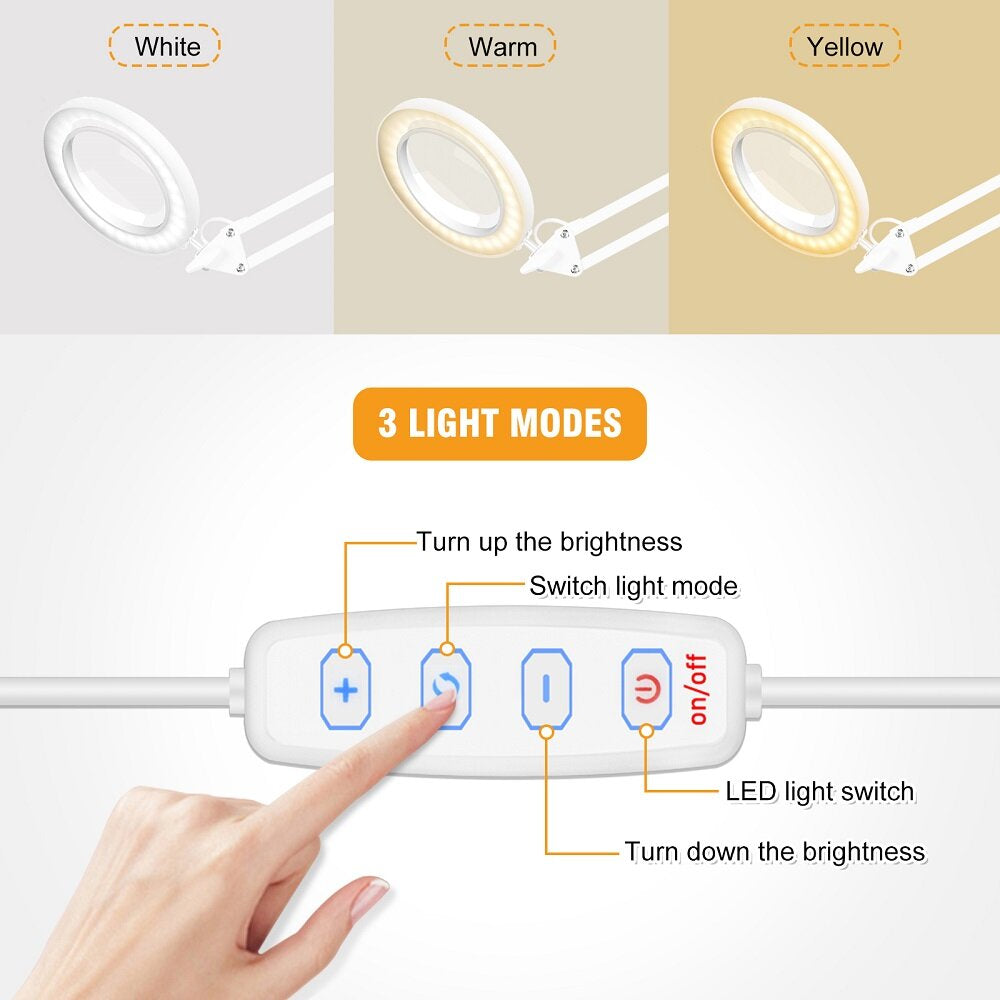 Welding Magnifying Glass LED Table Desk Lamp Three-Section Folding Handle Magnifier for Nail Repair Lighting Read