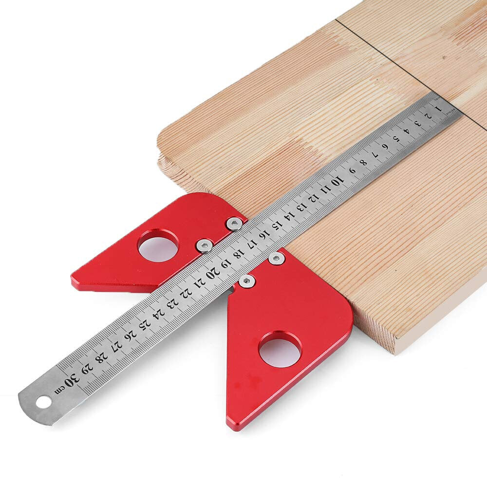 Precision Center Finder & Square Scribe with 12" Stainless Steel Ruler - Durable Aluminum Alloy, Anodized Red Finish