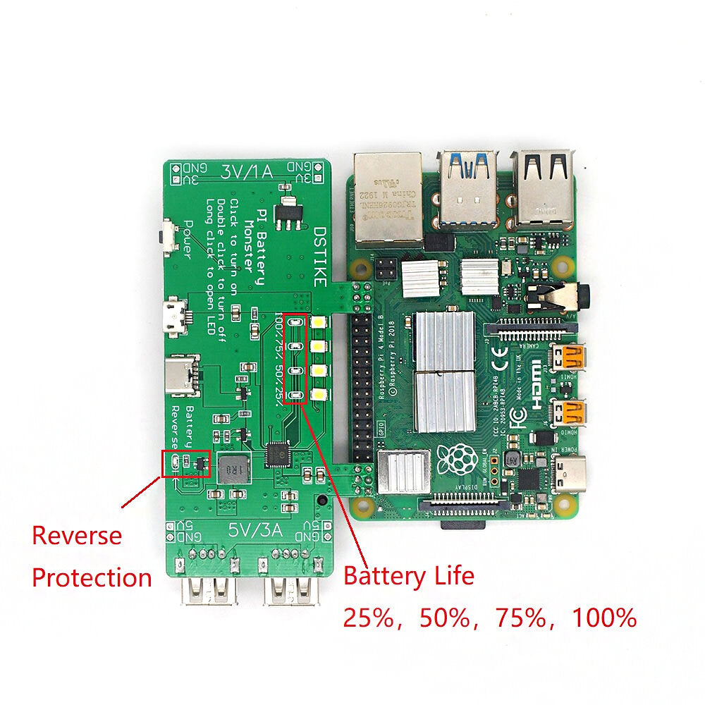 Battery Monste Dual 18650 Battery Power Supply UPS 5V 3A Power Bank