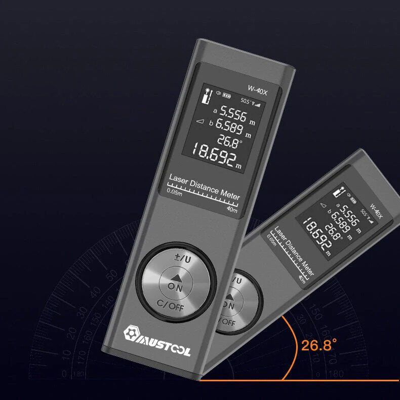 40m Digital Mini Laser Rangefinder with Electronic Angle Sensor M/In/Ft Unit Switching USB Charging