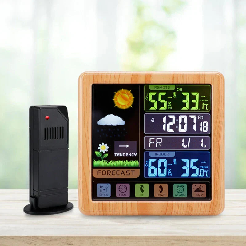 Wireless Touch Screen Weather Station Clock – Indoor/Outdoor Temp/Humidity, Atomic Time, Forecast, USB Charger, Snooze