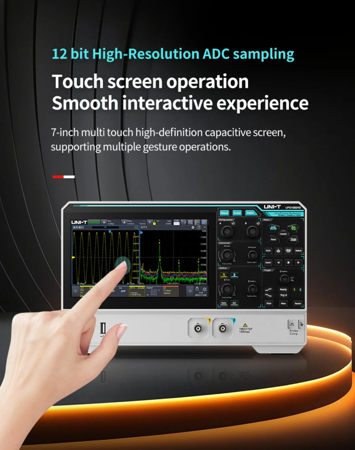 Oscilloscope 2/4 Channels 150MHz Bandwidth 12-bit ADC 1.25GSa/s Sampling Rate Large Storage Depth High-Definition Touch Screen