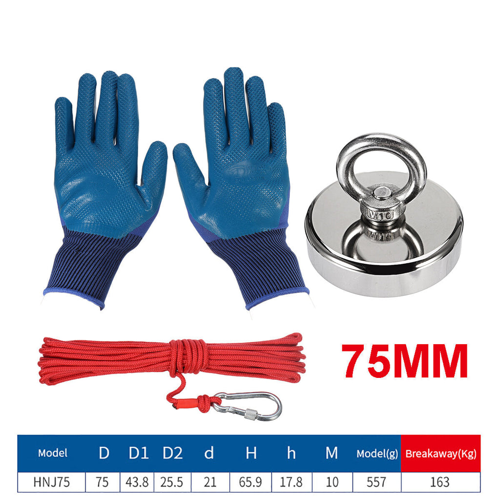 HNJ48/60/75mm Strong Neodymium Fishing Magnet Set With 10m Rope And Gloves Fishing Tools