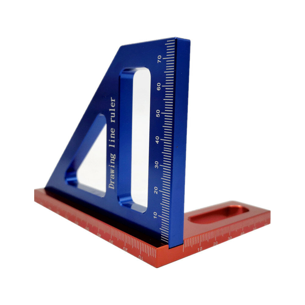 Aluminum Alloy 45/90 Degree Woodworking Square Protractor Miter Triangle Drawing Line Ruler Layout Height Gauge