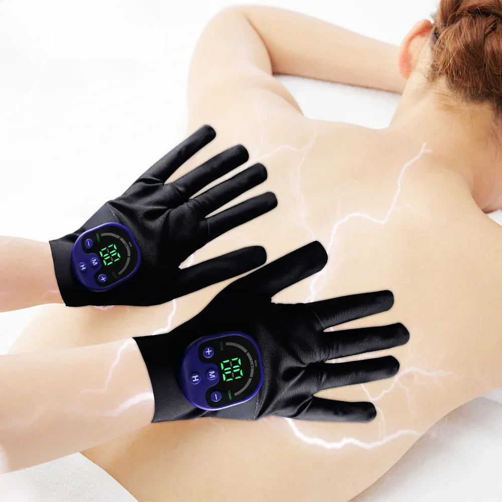 EMS Massage Gloves for Pain Relief, Muscle Recovery, Blood Circulation & Skin Health - Black Handheld Device