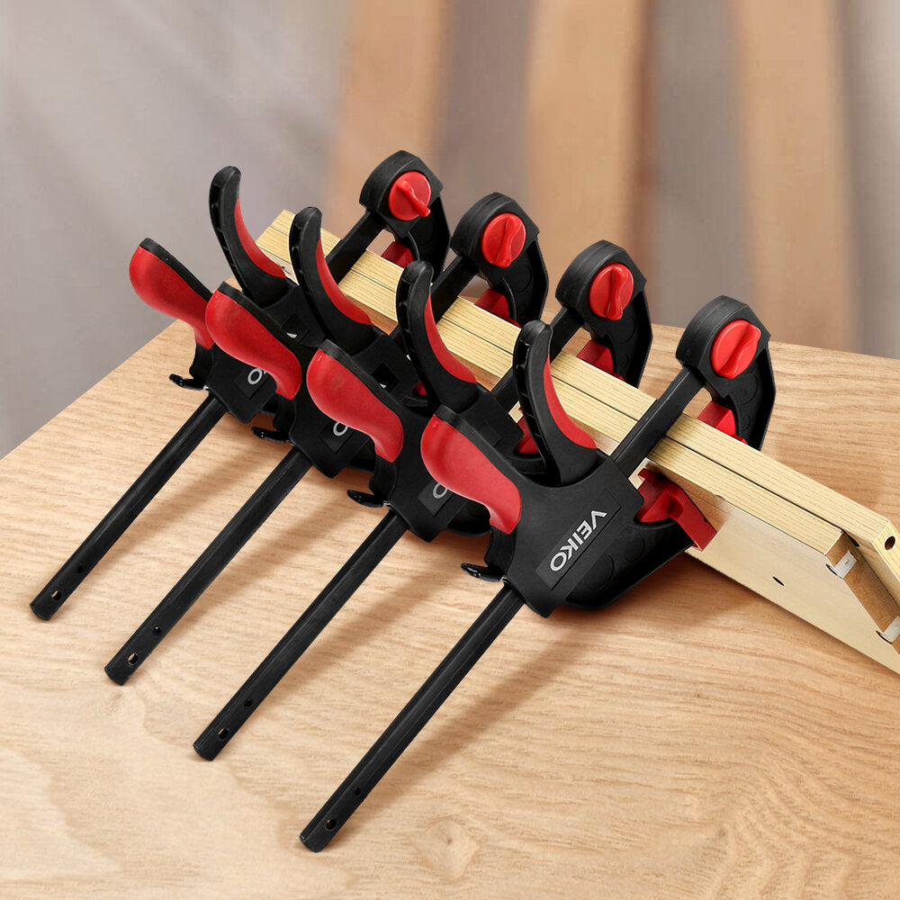 4Pcs Quick-Grip Bar Clamps 6/12 Inch, One-Handed Spreader, 100KG Load Limit, Durable Steel, Non-Slip Pads, Red